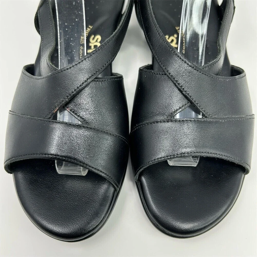 SAS Caress Women's Slingback Wedge Sandals Black Tripad Comfort Size 6.5 M
